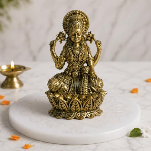 Image of Brass Lakshmi Ji Idol, Vastu Remedy for Wealth & Prosperity (4 Inch, 210 g)