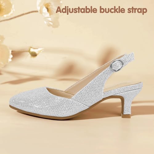 Image of PANDANINJIA Girls Dress Shoes Kitten Heels Sandals Closed Pointed Toe Slingback Flower Girl Little Big Kid Wedding Party School Pumps Shoes