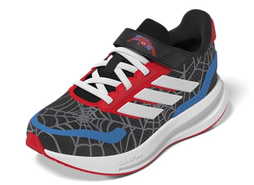 adidas Marvel Run Falcon Elastic Lace & Strap Sneaker, Spider-Man/Black/White/Pure Ruby, 12 US Unisex Little Kid