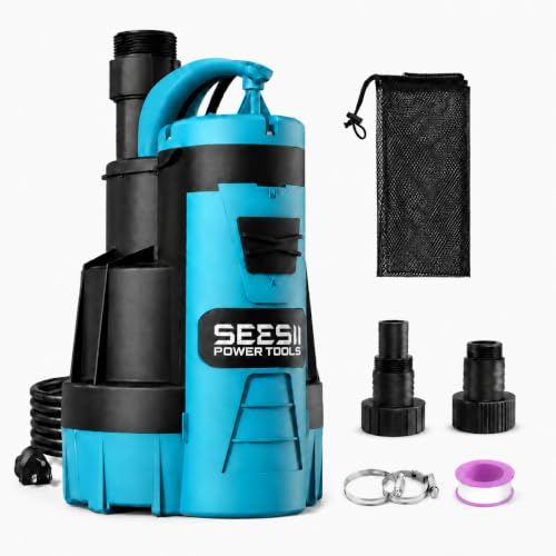 Image of SEESII 1HP Automatic Submersible Water Pump - 5548 GPH High Flow | Auto /Manual Modes, Sump Pump with Dry Run Protection for Fast Water Removal from Pools, Hot Tubs, Basements, Ponds and Yards