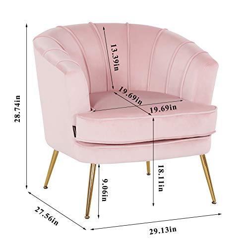 Artechworks Modern Velvet Barrel Chair Accent Armchair With Golden Legs For Living Room Bedroom Home Office, Channel Tufted Back Club Chair, Pink #TOP4