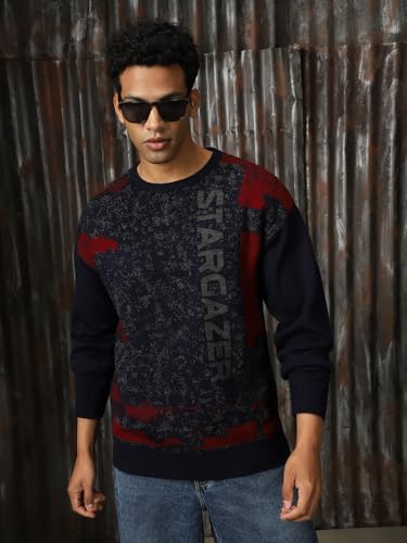 Image of High Star Men Knitted Acrylic Relaxed Fit Round Neck Long Sleeve Sweaters