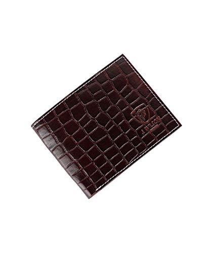 Image of Designer J Wilson Real Genuine Mens Leather Wallet Crocodile Look with Gift Box (Dark Brown)