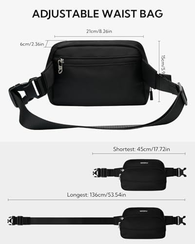 Image of WATERFLY Fanny Pack Belt Bag for Men Women Casual Waist Pack | Lightweight 7oz, 8.3x5.9x2.4in, waist 24-47in, 3 zip pockets + slots + clip, water-repellent nylon, for travel, hiking, gym