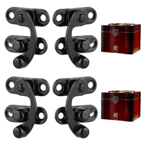 DULZEN 4 Piezas Cuernos Candado Gancho Cierres Cajas Vintages Pestillo de Cierre de Bronce Decorativa Cierres para Joyeros para pequeñas cajas de madera joyero caja de vino color negro