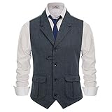 Mens Wool Tweed Tailored Collar Vest Vintage Herringbone Waistcoat Navy Blue XL