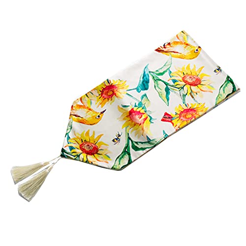 Chemin de table moderne luxe oiseaux et pompons pour une table chic