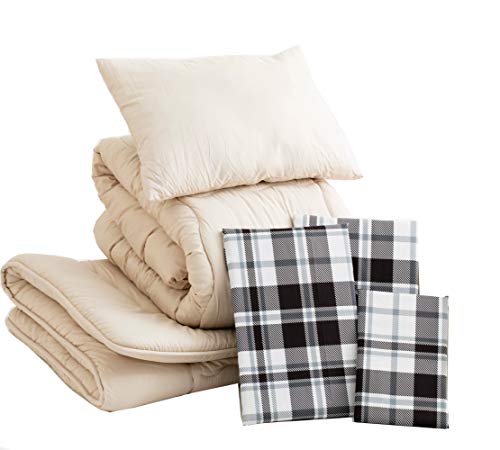 アイリスプラザ 布団セット 7点 シングル 抗菌 防臭 防カビ 洗えて清潔 軽量 来客用 お昼寝用 グレー/チェック