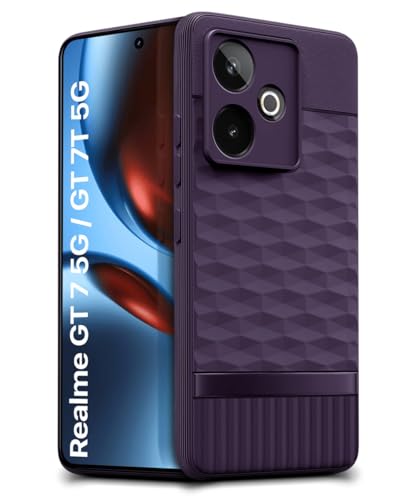 Image of WOW IMAGINE Back Cover for Realme GT 7 5G | Realme GT 7T 5G with Hexa Cube Design | Ultra Slim Soft Rubberised Case | Inner Velvet Fabric | Matte Silicone Mobile Case | Camera Protection - Plum Purple
