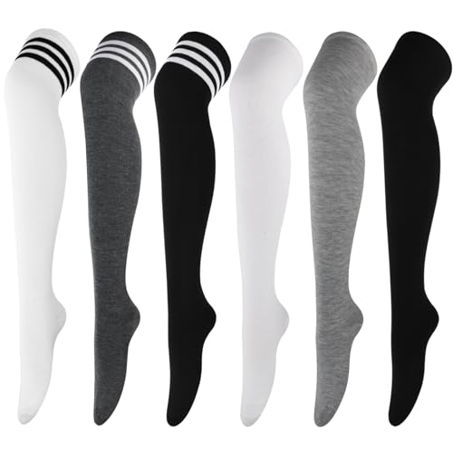 Image of AQOKKA Thigh High Socks for Women Striped Over Knee Thigh Socks Long Boot Thigh High Stockings Leg Warmers for Girls