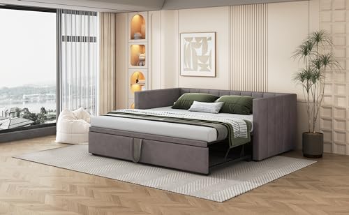 Sofá 2 en 1 de terciopelo gris extensible de 90 a 180x200 cm de alta gama 7