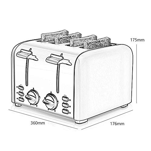 HEMFV Toaster 4 Scheibe, Abbrechen-Funktion Toaster Edelstahl 4 Scheibe, Removable Crumb Tabletts, Edelstahl leicht zu… – Bild 3