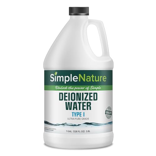 SimpleNature Type I Deionized Water (1 Gallon) - Ultra Pure Lab Grade Water – 18.2 MΩ Resistivity – for Laboratory, Humidifier, Steam Iron, Automotive and Precision Cleaning Use