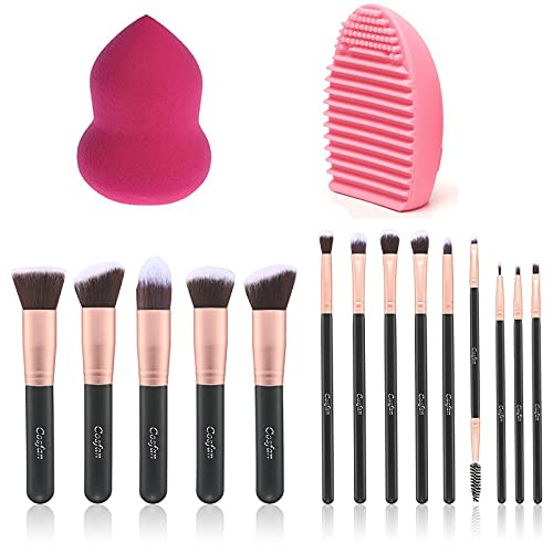 Makeup Brushes Powder Concealer Cream Foundation Eyeliner Cosmetics Tool Rose Gold 14 Pcs