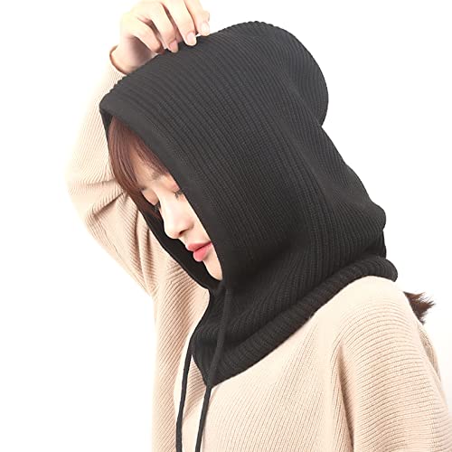 BeFur Kapuzenschal Mütze für Damen Warme Unisex Balaclava Pullover Strickmütze mit Kordelzug Outdoor Sports Schwarz, Einheitsgröße Cover
