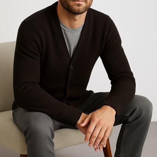 GodLover Men's Cardigan Sweater Vintage Wool Blend Cable Knit V Neck Long Sleeve Buttons Cardigan with Pockets Gifts for Men4