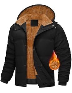 CMTOP Winterjacke Herren Gefüttert Fleecejacke Warme Wintermantel Dick Steppjacke Herren-jacken Lang Winter Jacke Winddicht Parka mit Abnehmbarer Kapuze, Taschen(Schwarz, XL)