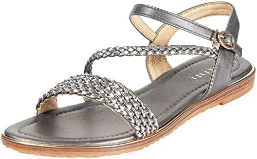 Intini Womens Casual Strappy Sandals Flexible One Band Open Toes Ankle Strap Summer Flat Sandals Grey. Size 8 M US. 40 EU