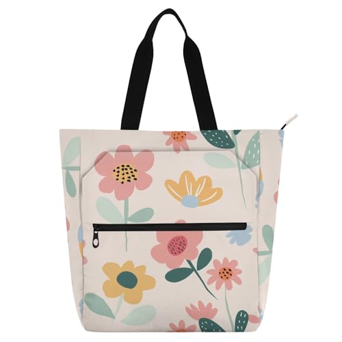 Bolsa de playa con cremallera y estampado de flores para compras y colegio 1