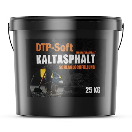 DTP-SOFT Asfalto frío 25 kg en cubo, 25 kg de asfalto en frío, 0-8 mm, para reparación, asfalto, mezcla en frío, 25 kg