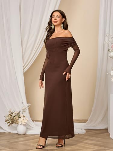 Colysmo Women Long Sleeve Mesh Off Shoulder Bodycon Maxi Dress Formal Wedding Guest Fall Dresses for Women 20253