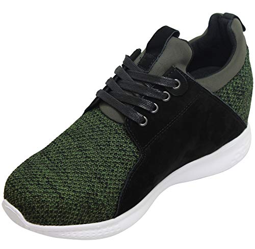 Image of CALTO Men's Invisible Height Increasing Elevator Shoes - Army Green Knitted Lace-up Super Lightweight Casual Trainer Sneakers - 3.2 Inches Taller - H71921 - Size 11 D(M) US