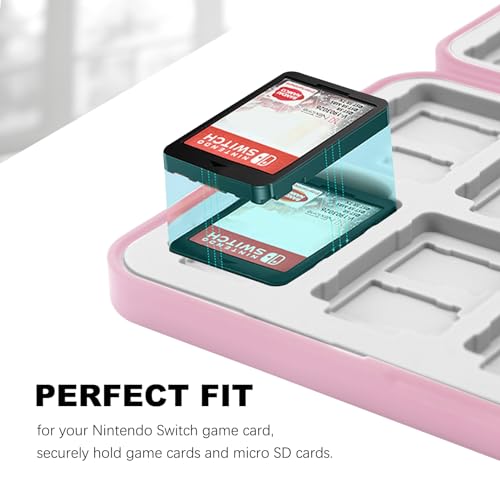 Image of FYY Nintendo Switch Game Case Holder for Switch 2 Cartridge Case with 24 Game Card Slots & 48 Micro SD Card Slots, Hard Shell, Silicone Lining Pink