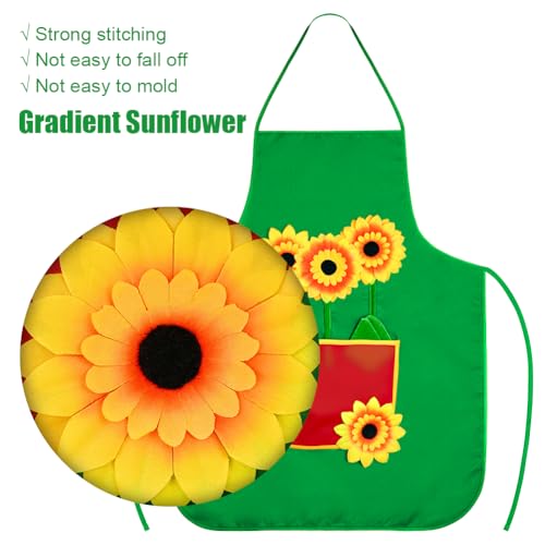 AYBUY Gärtnerschürze, Grün Sonnenblumen Schürze Gärtner, Gärtnerin Kostüm Grillschürze mit Taschen, Unisex Design für Karneval, Kostümpartys und Mottopartys