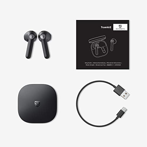 SoundPEATS Bluetooth Headphones, TrueAir2 Wireless In-Ear Earphones with 4 Mic, Bluetooth 5.2 TrueWireless Mirroring, CVC 8.0 Noise Cancellation, 25 Hours Playtime with Tiny Charging Case (Black)