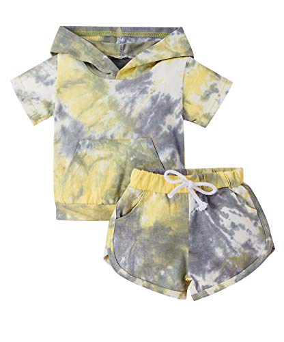 Baby Boy Girl Tie Dye Outfit Toddler Boy Hoodie Short Sleeve Top+Short Pants Clothes Set (Multi, 12-18 Months)