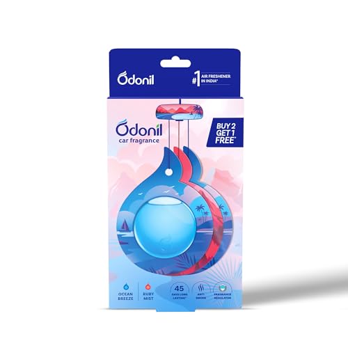 Image of Odonil Car Fragrance 2+1 Mix Perfume - Long Lasting (upto 45 day) Car Air Freshener | Hanging Car Perfume | Fragrance regulator | Suits all cars