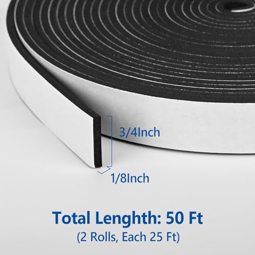 Image of Kikerike Self Adhesive Foam Tape Weatherstrip 3 /4In x 1 /8In x 50Ft High Density Foam Insulation Strips Seal Weather Stripping with Strong Adhesive for Door and Window Sound Isolation Soundproofing