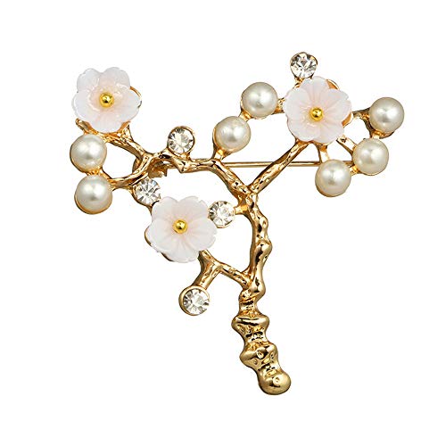MINGHUA Brooch for Wedding Prom Simulated Pearl Shell Beaded Plum Blossom Branch Golden Brooch pin Ladies Clothing Accessories