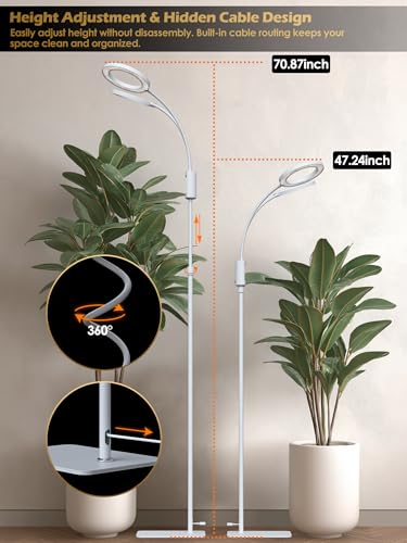 Image of Smart Grow Lights for Indoor Plants, Plant Light with Auto-Timer, Full Spectrum LED Grow Light, Adjustable Height & Stepless Dimming,Plant Assistant Suitable for Most Plants (White, Dual Heads)