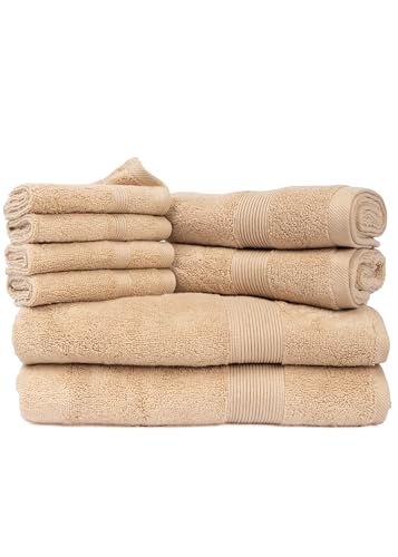 Maple Threads Super Soft Luxury Towels, 8 Piece Set, 100% Cotton, 550 GSM (Beige)