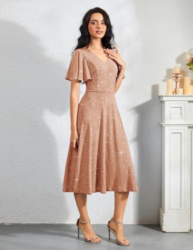 Image of Bridesmay Women's Formal Wedding Guest Dress for Women 2026 Short Sleeve Fit and Flare Tea Party Dresses