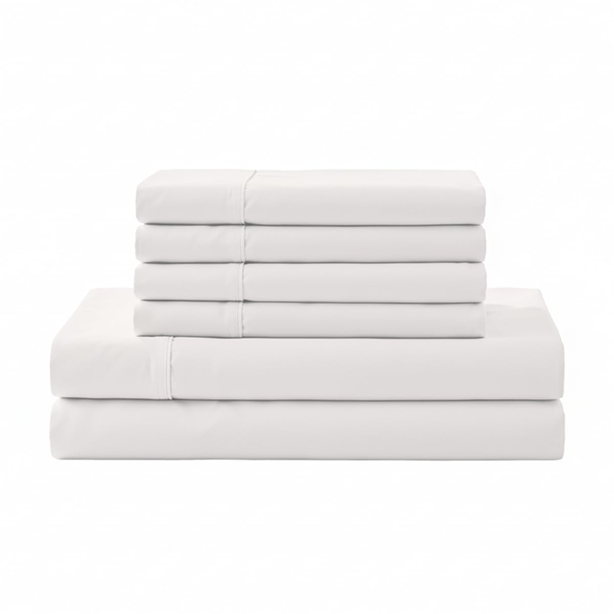 Linen Home 6 Piece Queen Cotton Sheet Set, 100% Cotton Percale, 4 Pillowcases, Deep Pocket with All Around Elastic Sheet, Crisp Breathable Bedding, Hotel Luxury, Long-Staple Combed Cotton, White
