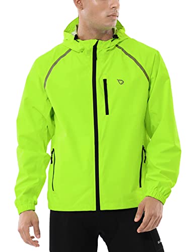 BALEAF Men's Cycling Running Jacket Waterproof Rain Windbreaker Reflective Lightweight Windproof Bike Golf Jacket Fluorescent Yellow Size XL - Image 3