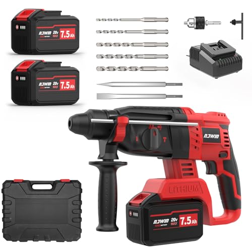 ナウィン 20Vハンマードリル充電式 7.5Ahバッテリー2個付 コードレス ブラシレスモーター 電動ドリル 無段変速 3モード切替 石材・壁・金属・木材の穴あけ ハツリ(斫り)工事 豊富な付属品 取扱説明書 収納ケース NA-20DC (7.5Ah蓄電池