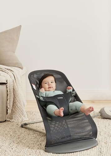 BabyBjörn Bouncer Bliss, Anthracite, Mesh | 2-in-1 Adjustable Baby Bouncer Seat and Toddler Chair, Newborn to Toddler (8-29 lbs), 4 positions, Lightweight & Portable