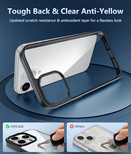 Image of FNTCASE for iPhone 12 Pro-Max Case: Clear Phone Cases Compatible with Magsafe Slim Anti Yellowing Military Grade Drop Protection Rugged Shockproof Protective Transparent Cell Cover (D-Black)