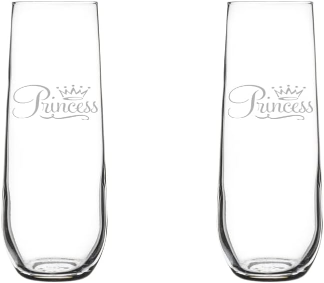 MIP Set of 2 Glass Champagne Flutes Sparkling Wine Glasses Princess Fancy (8.5 oz Stemless)