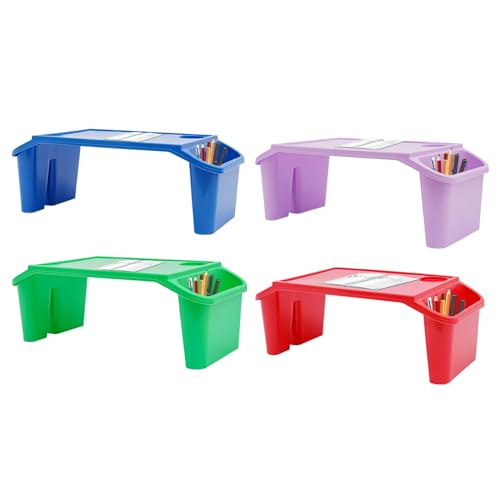 Kids Lap Desk, Portable Child Eating Tray with Storage Slots, Kids Trays for Eating, Drawing, Activity, Writing, Multicolour, 19.69 * 9.84 * 7.1in, 4 Pack