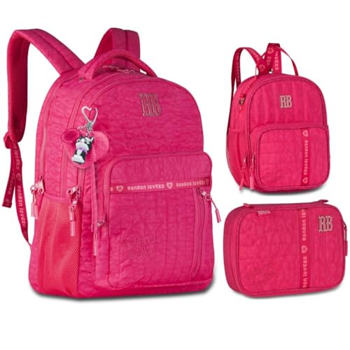 Kit Mochila Grande De Costa 19' Rebecca Bonbon Lancheira Estojo Original (Rosa)