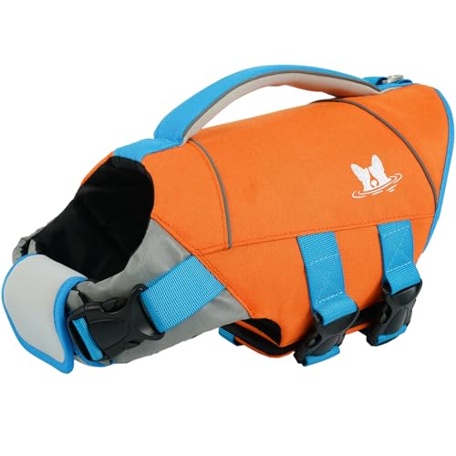 IECOii Life Jacket for Dogs 50-90 Lbs, XL Dog Life Vest for Boating Kayaking, High Buoyancy Safety Dog Swimming Vest in Pools, Lakes, or Rivers, Adjustable & Reflective Water Float, Orange,