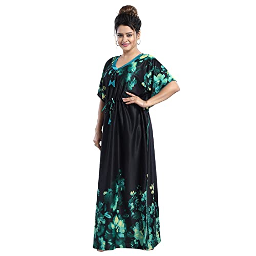 Image of Women's- Kaftan /Nighty /Maxi /Gown /Nightdress /Nightwear Serena Fabric- V-Neck Floral Print