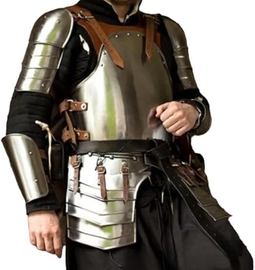Undead Knight Full Body Armor Suit – Wearable Medieval Silver Steel Warrior Costume, Cuirass Plated Battle Armor for LARP & Cosplay, Standard Size