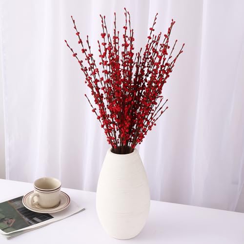 Image of TIED RIBBONS Pack of 5 Jasmine Artificial Flowers Bunch Stem with Mini Berry for Vase Pot Home Decoration (Red) for Home Office Wedding Party Decoration (Vase not Included)