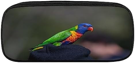 FIONEL Small-colorful-parrot PU Leather Quad Pen Case Zipper Pencil Pouch Holder for Pens Case Office Storage Box Organizer Pen Bag(8×1.5×3.5 IN)