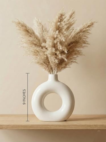 Image of Ceramic Donut Vase Modern Flower Vase | Decorative Centerpiece Vase for Pampas Grass Dried Flowers | Minimalist Home Office Table Decor | Handcrafted Gift (9 Inch (Pack of 2))